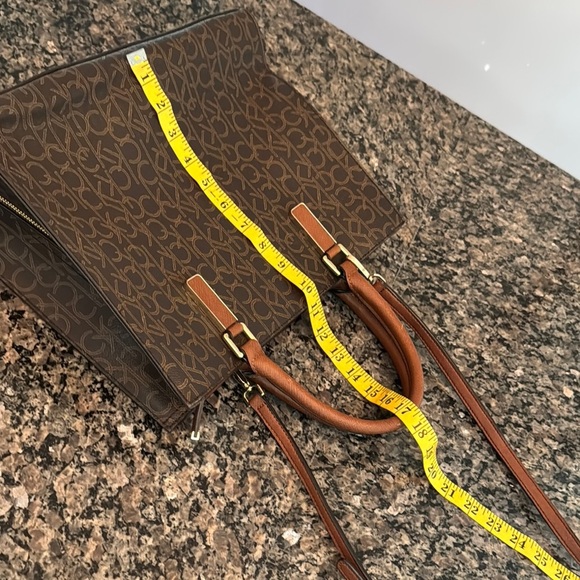 Calvin Klein Brown monogram logo Structured Tote with Gold Accents - Picture 13 of 16